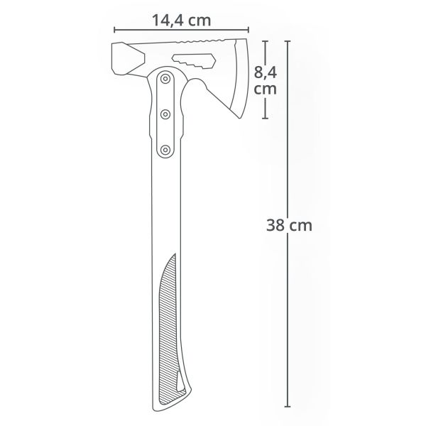Universalaxt mit Hammer von Origin Outdoors, Draufsicht auf weißem Hintergrund